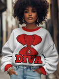 Women's Sorority DIVA Elephant Graphic Print Cozy Sweatshirt