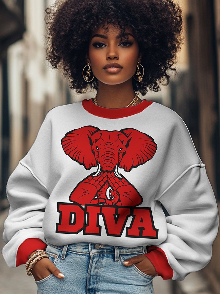 Women's Sorority DIVA Elephant Graphic Print Cozy Sweatshirt