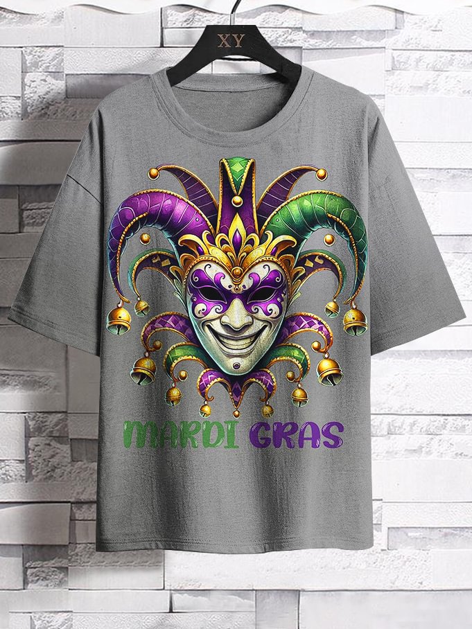 Men's Mardi Gras Clown Mask Art Print Casual T-Shirt