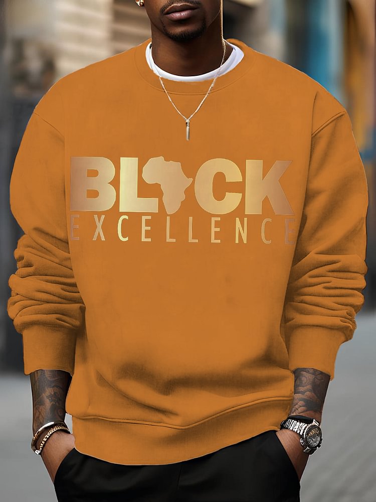 Men's Slogan Black Map Excellence Print Cotton Casual Sweatshirt