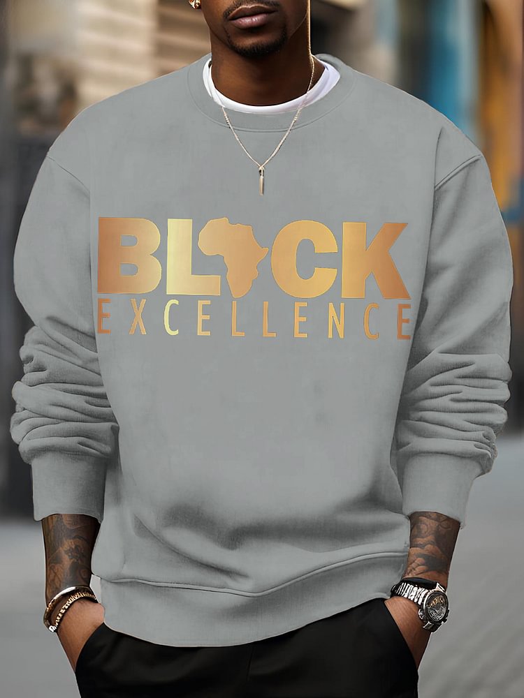 Men's Slogan Black Map Excellence Print Cotton Casual Sweatshirt