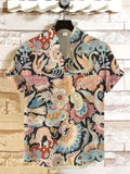 Men's Mythology Animals And Flowers Patterns Print Linen Blend Shirt