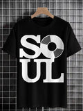 Men's Retro Soul Record Graphic Print Cotton Casual T-Shirt