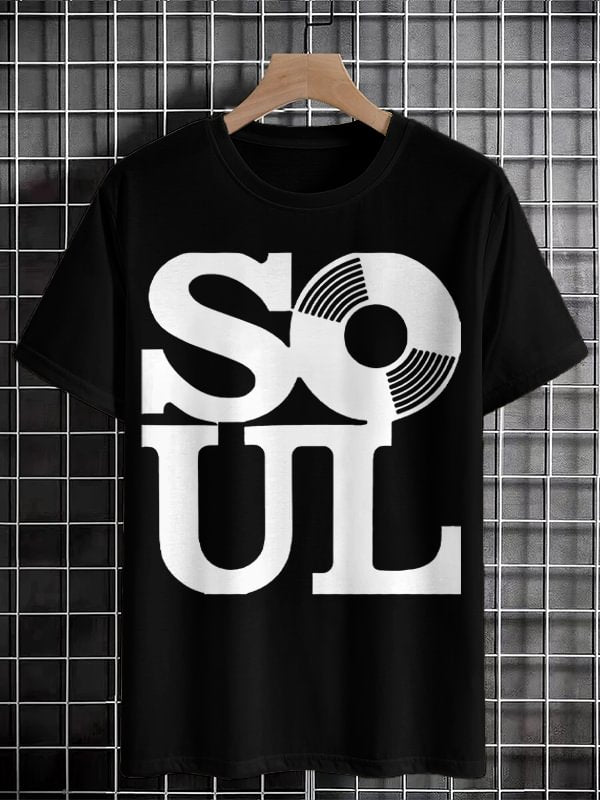 Men's Retro Soul Record Graphic Print Cotton Casual T-Shirt