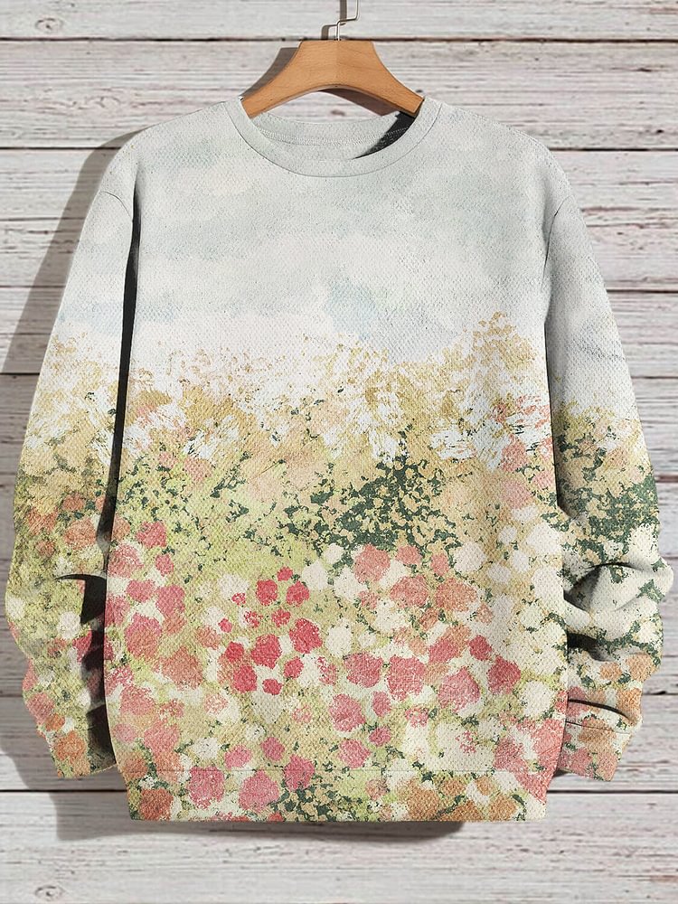 Men's Spring Flower Fields Blooming Painting Print Casual Sweatshirt