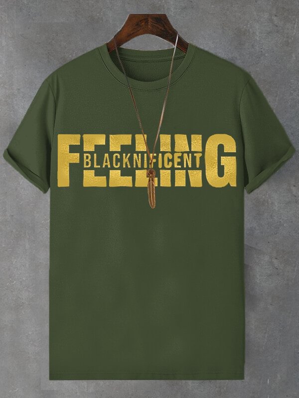 Men's Blacknificent Feeling Print Cotton Casual T-Shirt