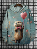 Men's Otter Holding A Balloon Art Print Hooded Sweatshirt
