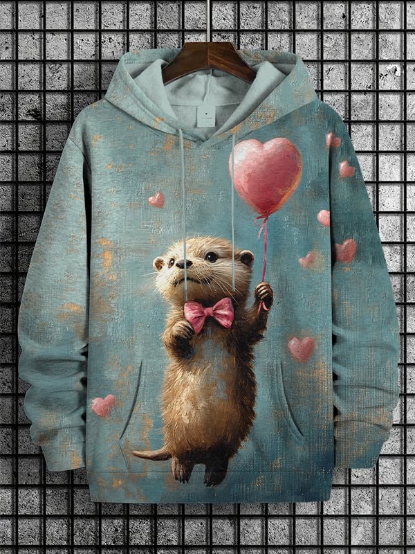Men's Otter Holding A Balloon Art Print Hooded Sweatshirt
