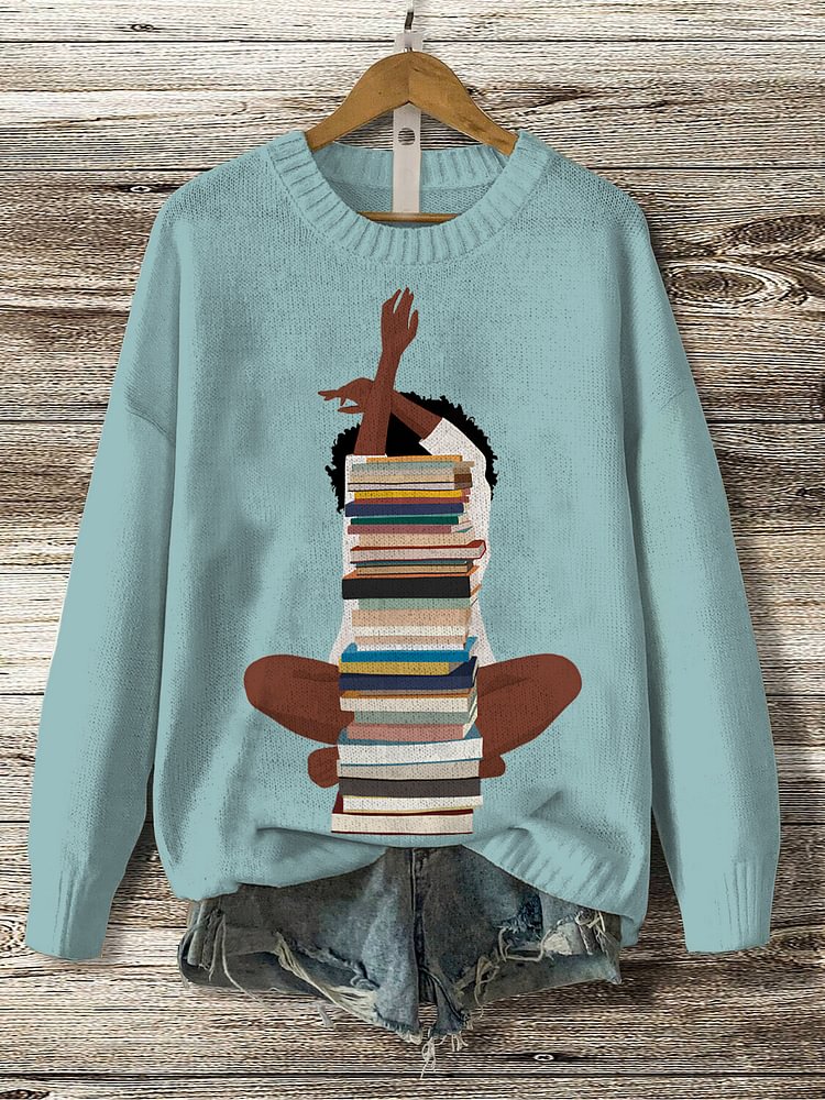 Women's Reading Lover Graphic Print Knit Sweatshirt