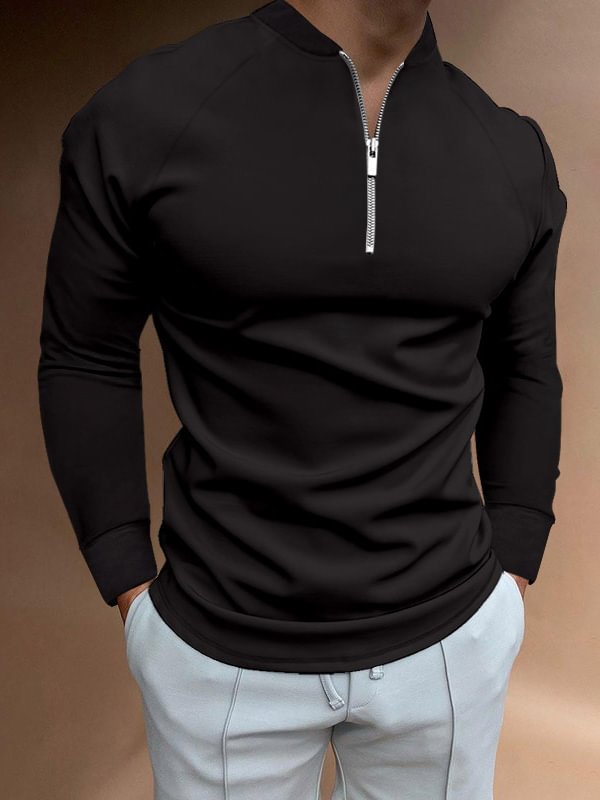 Men's Casual Solid Color Raglan Sleeve Zipper Slim Shirt