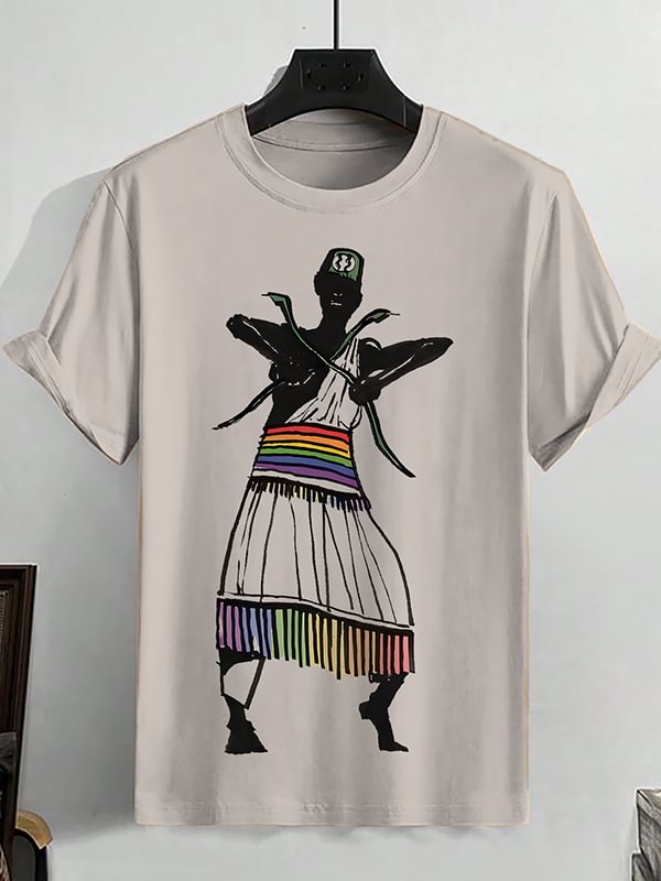 Men's Black Man Waving Snake Graphic Print Cotton Casual T-Shirt