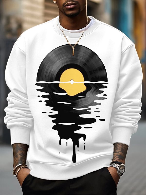 Men's Record Reflections in Water Print Cotton Casual Sweatshirt