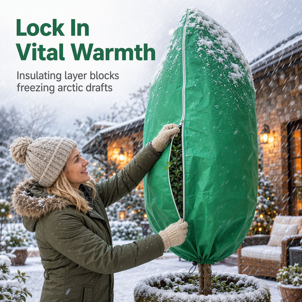 Non Woven Plant Frost Protection Cover Bag Winter Cold Protection with Drawstring and Zipper for Shrubs and Trees