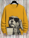 Men's Fun Sunglasses Dog Drinking Print Casual Sweatshirt