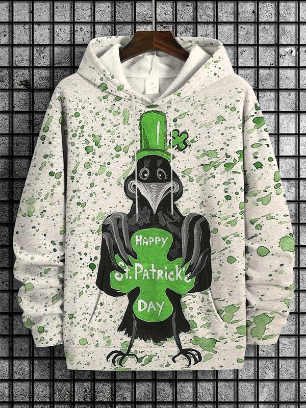Men's St. Patrick's Day Crow Art Print Hooded Sweatshirt