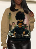 Women's Black Queen DJ Girl Music Lover Art Print Sweatshirt