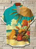 Men's Hawaiian Leisure Lion Resort Art Print Casual Shirt