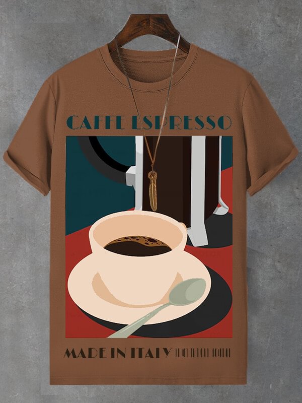 Men's Coffee Espresso Made In Italy Illustration Print Cotton Casual T-Shirt