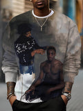 Men's Black Man Haircut Oil Painting Print Casual Sweatshirt