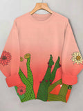 Women's Funny Art Cactus Flower Print Cozy Sweatshirt