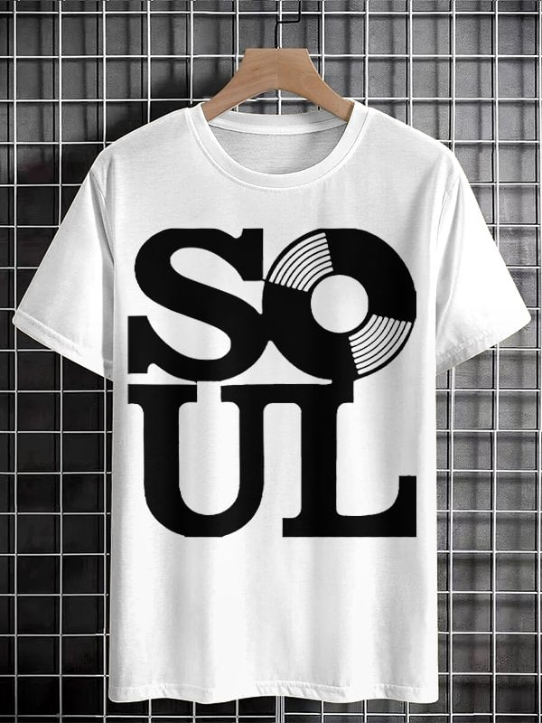 Men's Retro Soul Record Graphic Print Cotton Casual T-Shirt