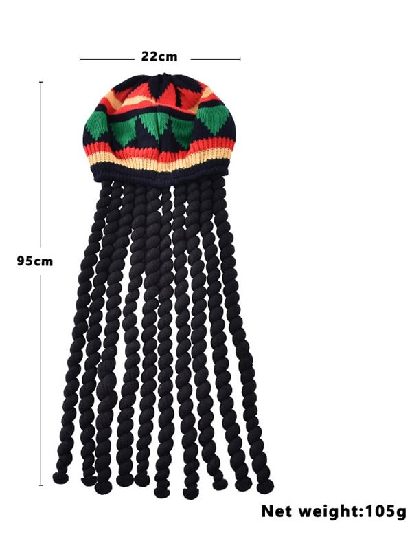 Men's Long Braided Synthetic Hair Dreadlocks Wig Beret Rasta Hat