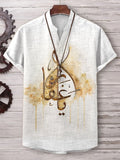 Men's Calligraphy Pattern Oud Watercolor Art Print Casual V Neck T-Shirt