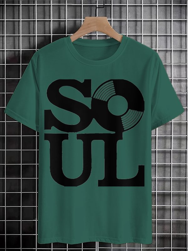 Men's Retro Soul Record Graphic Print Cotton Casual T-Shirt