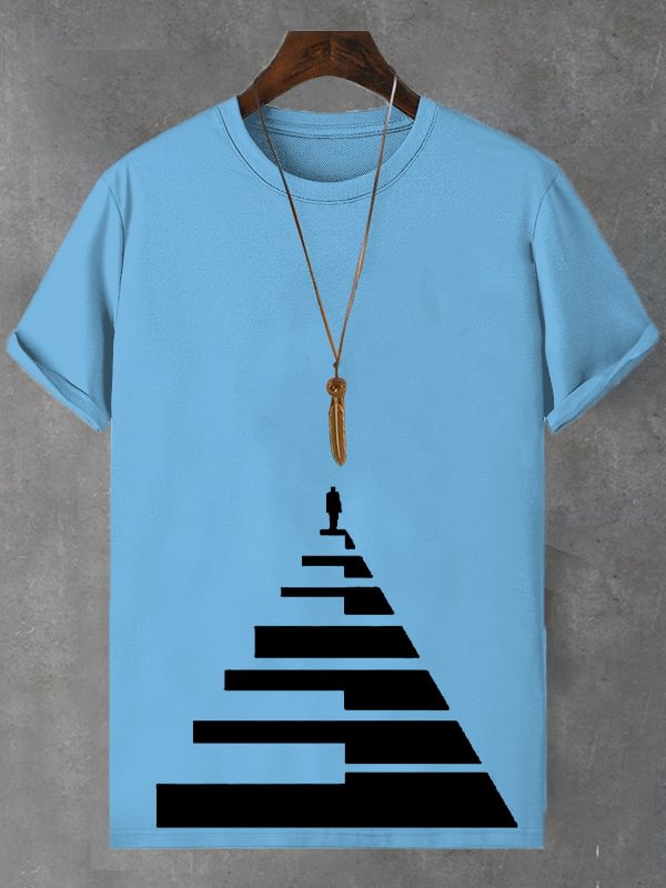 Men's Piano Key Stairs Art Print Cotton Casual T-Shirt