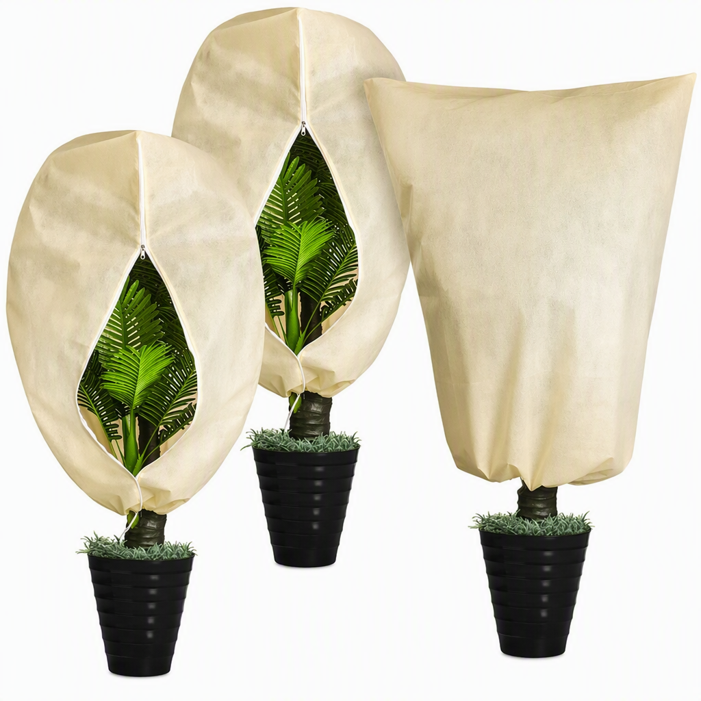 Non Woven Plant Frost Protection Cover Bag Winter Cold Protection with Drawstring and Zipper for Shrubs and Trees