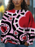 Women's Valentine's Day Love Geometric Art Print Cozy Sweatshirt