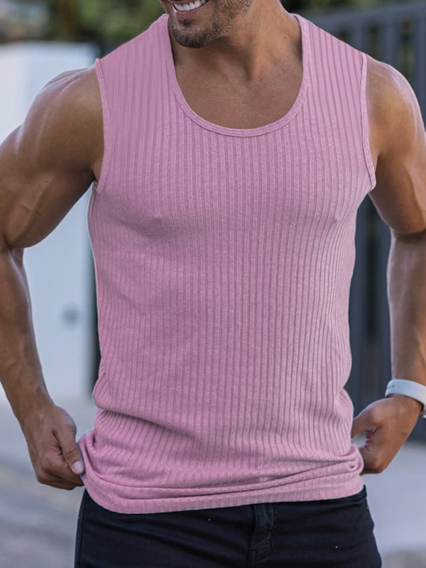 Men's Plain Ribbed Knit Slim Fit Casual Tank Top