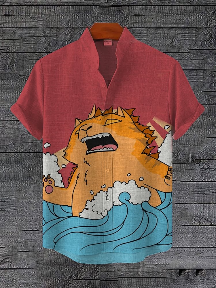 Men's Angry Cat Waves Art Print Shirt
