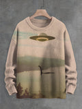 Men's Loch Ness Monster And UFO Surrealism Art Print Knit Sweatshirt