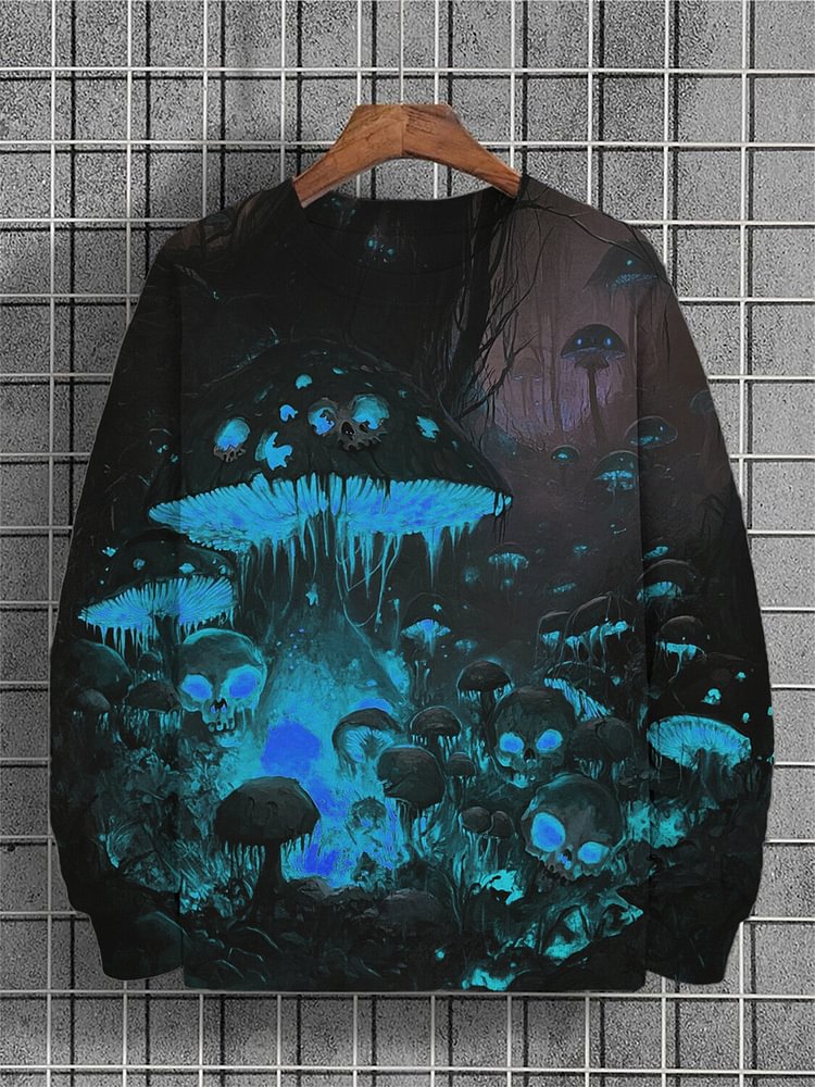 Men's Gothic Dark Art Mushroom Skull Print Casual Sweatshirt