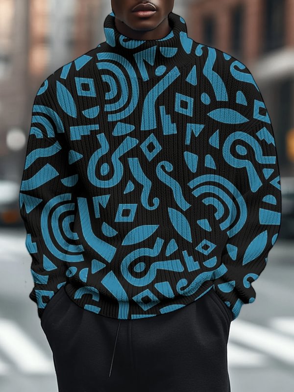 Men's Abstract Ethnic Pattern Art Print High Neck Knit Sweatshirt