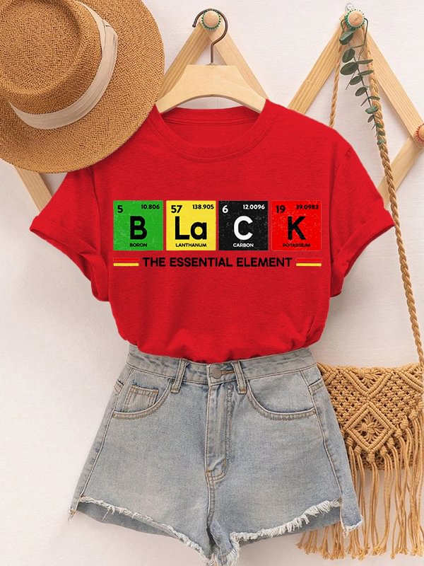 Women's Black The Essential Element Print Cotton Casual T-Shirt