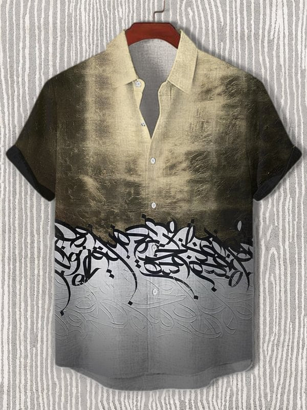 Men's Abstract Calligraphy Patterns Art Print Casual Shirt