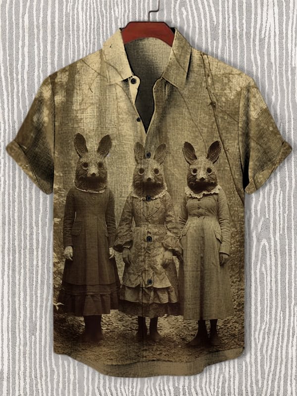 Men's Forest Rabbit Dark Aesthetics Art Print Casual Shirt