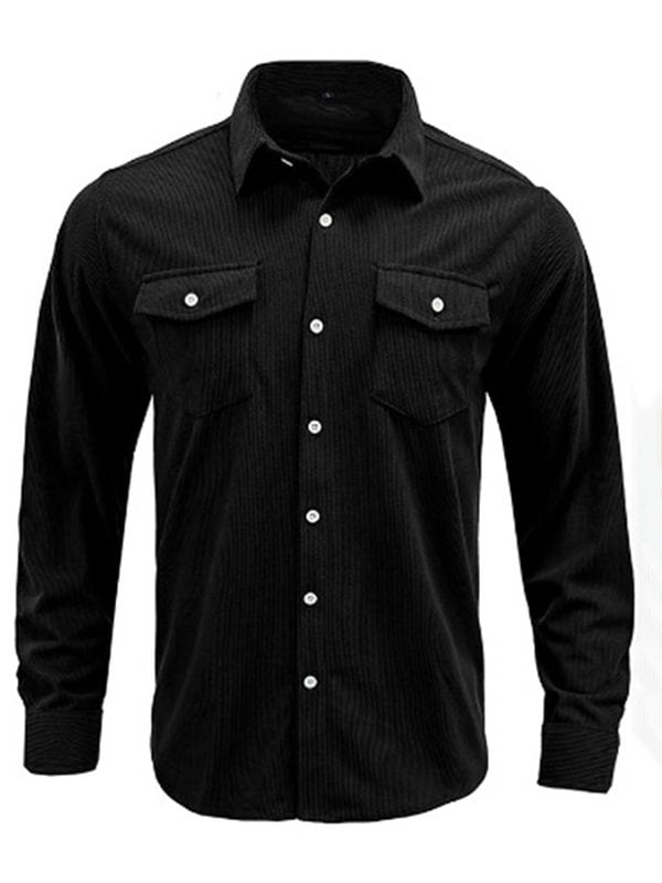Men's Corduroy Turndown Collar Button Up Pockets Long Sleeve Shirt