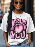Women's Jesus Love You Print Cotton Casual T-Shirt