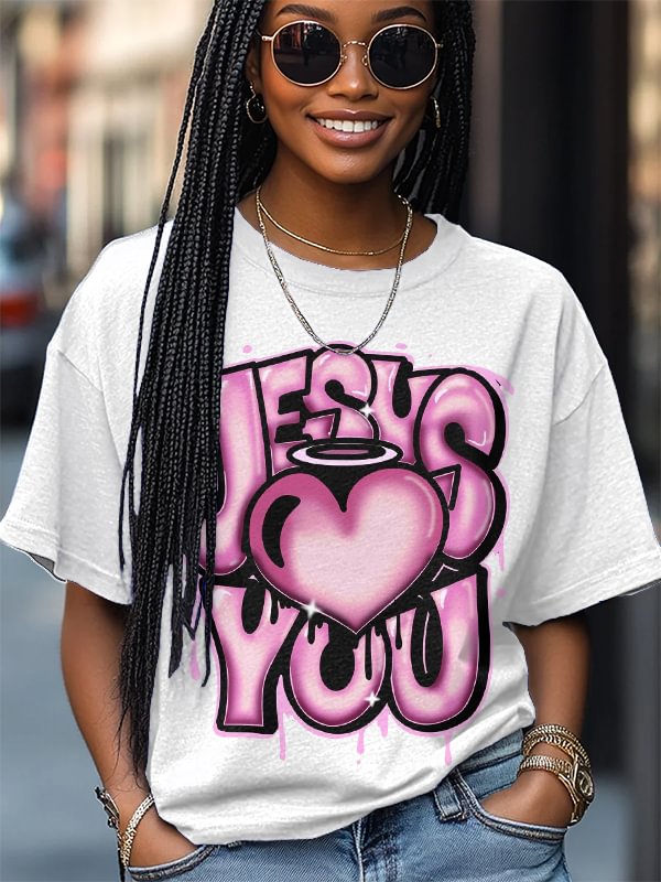 Women's Jesus Love You Print Cotton Casual T-Shirt