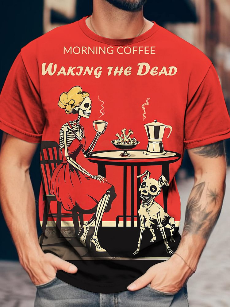 Men's Morning Coffee Waking The Dead Art Print T-Shirt