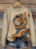 Women's Astronaut Cat Surreal Art Print Casual Sweatshirt