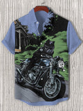 Men's Cat Riding A Motorcycle Art Print Short Sleeve Shirt