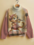 Women's Chipmunks Singing And Dancing Print High Neck Knit Sweatshirt