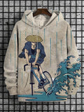 Men's Bicycle Riding Fun Japanese Art Print Hooded Sweatshirt