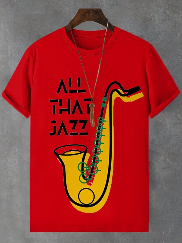 Men's All That Jazz Saxophone Graphic Print Cotton Casual T-Shirt