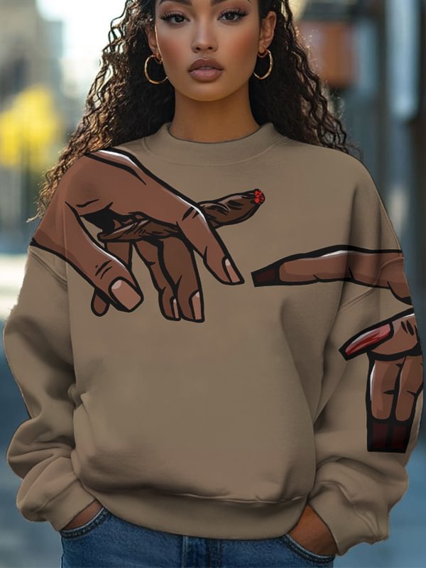 Women's Black Hands Smoking Art Print Casual Sweatshirt