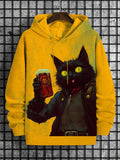 Men's Exploration Cat Cheers Oil Painting Art Print Casual Hoodie